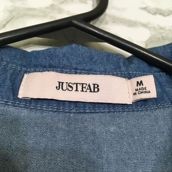 JUSTFAB Chambray Boho Western button up Dress Medium - Picture 5 of 10